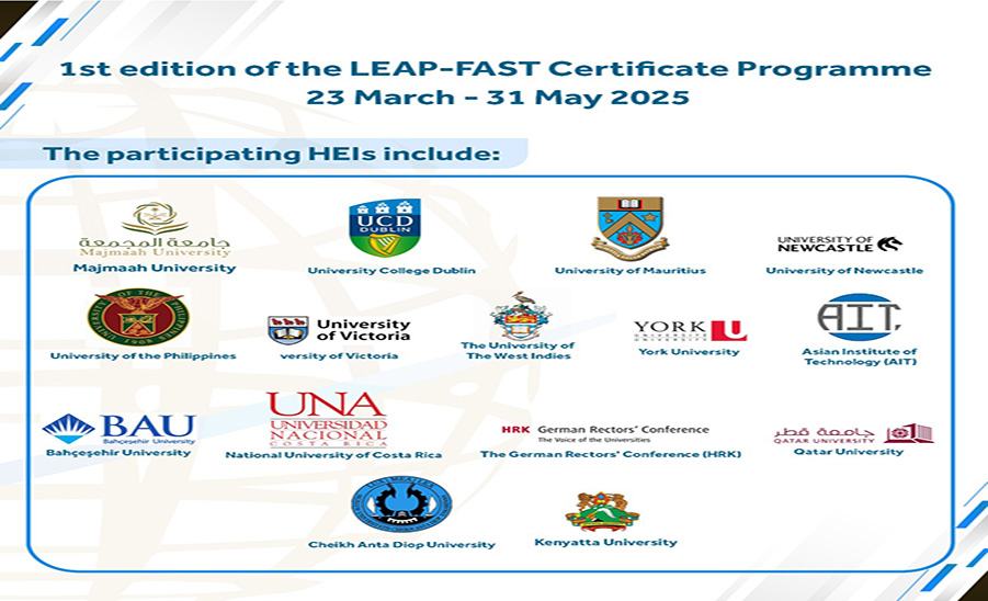 انطلاق برنامج LEAP-FAST الدولي لقيادة التحول في التعليم العالي نحو الاستدامة والذي تنفذه جامعة المجمعة بالشراكة مع الأمم معهد الأمم المتحدة للبحث والتدريب واليونسكو