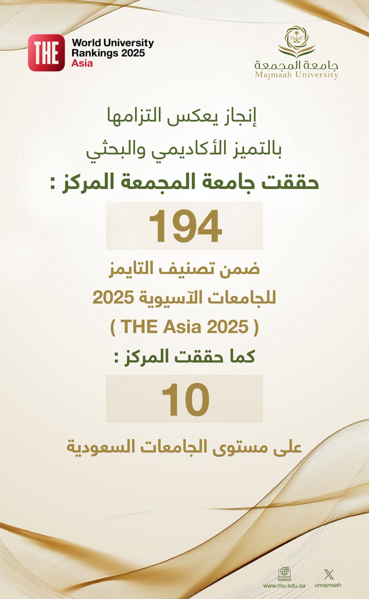 جامعة المجمعة ضمن أفضل 200 جامعة على مستوى قارة آسيا