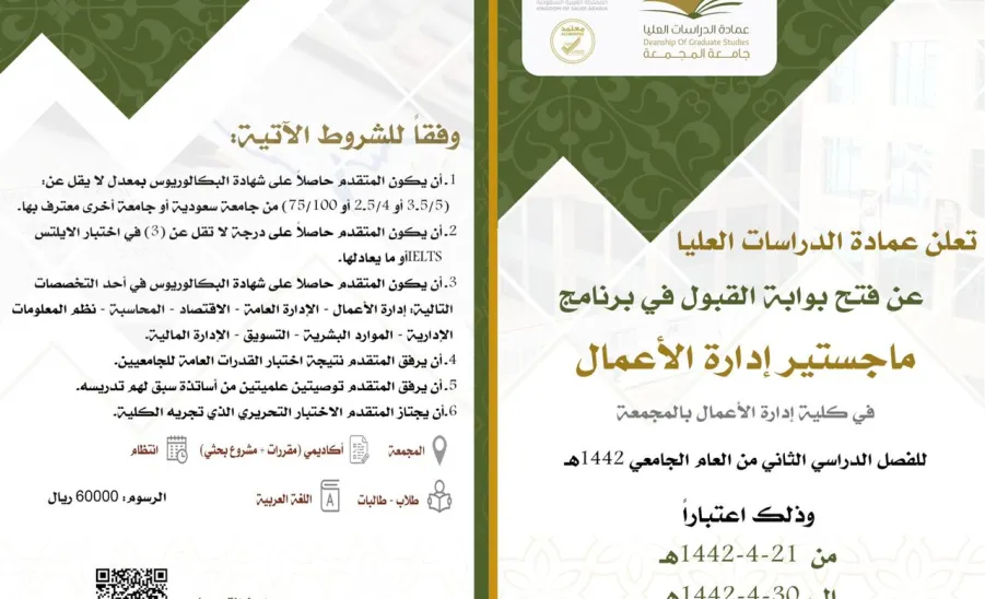 الجامعة تعلن عن موعد فتح بوابة القبول في برنامج ماجستير إدارة الأعمال - Au