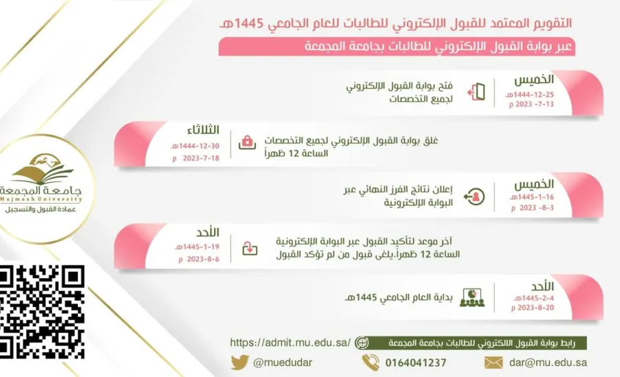E-Admission Calendar - female students - 1445 - القبول للطالبات 1445