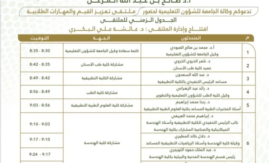 وكالة الجامعة للشؤون التعليمية تقيم ملتقى تعزيز القيم والمهارات الطلابية  -  ملتقى المهارات الطلابيــة
