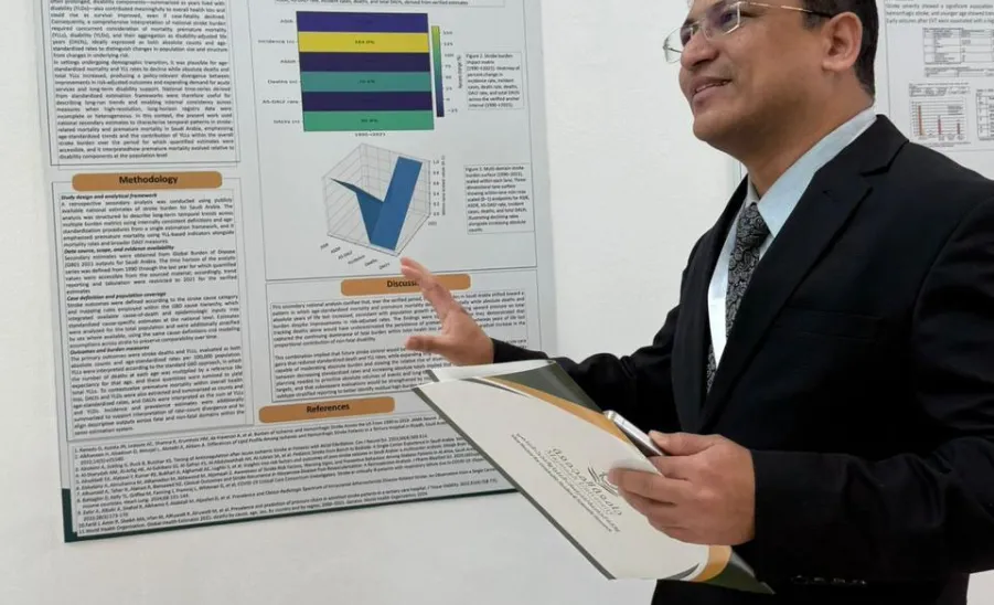 الدكتور رياض يحصل على جائزة أفضل بوستر بحثي بمؤتمر جامعة المجمعة الدولي الثاني للسكتة الدماغية - أفضل بوستر بحثي
