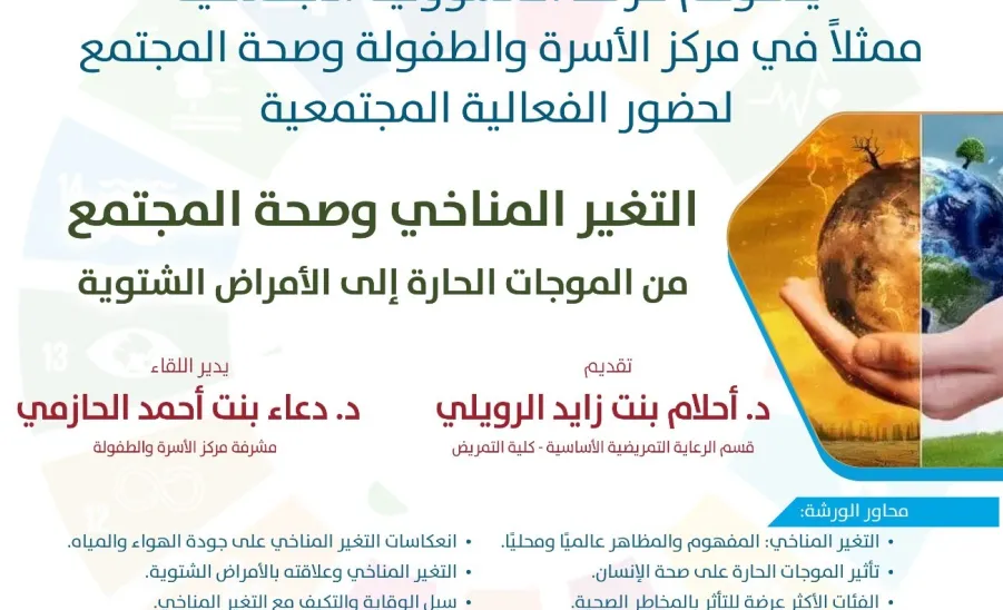 مركز الأسرة و الطفولة يقيم ورشة عمل بعنوان:التغير المناخي وصحة المجتمع -  صورة1