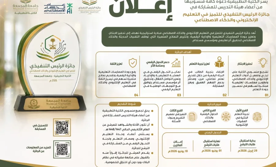 The Applied College launches the Excellence Award in E-Learning and Artificial Intelligence - تصميم 
