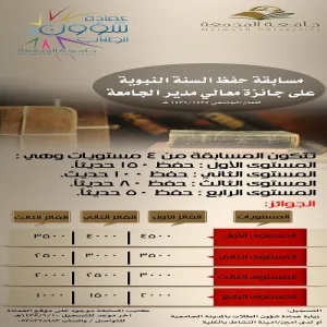 عمادة شؤون الطلاب تطلق مسابقة السنة النبوية على جائزة معالي مدير الجامعة