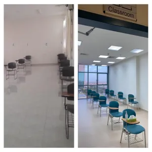 تجهيز وتعقيم القاعات بالقسم النسائي