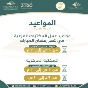 مواعيد عمل المكتبات بشهر رمضان المبارك