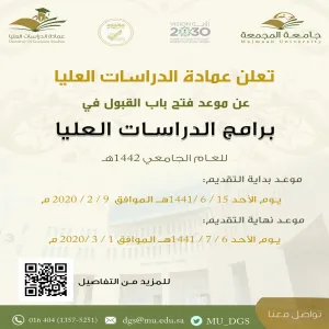 ADMISSIONS ARE OPEN IN 14 MASTER’S PROGRAMS FOR ACADEMIC YEAR 1442